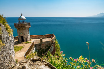El Caballo lighthouse in Santoña, Cantabria (Spain). - obrazy, fototapety, plakaty