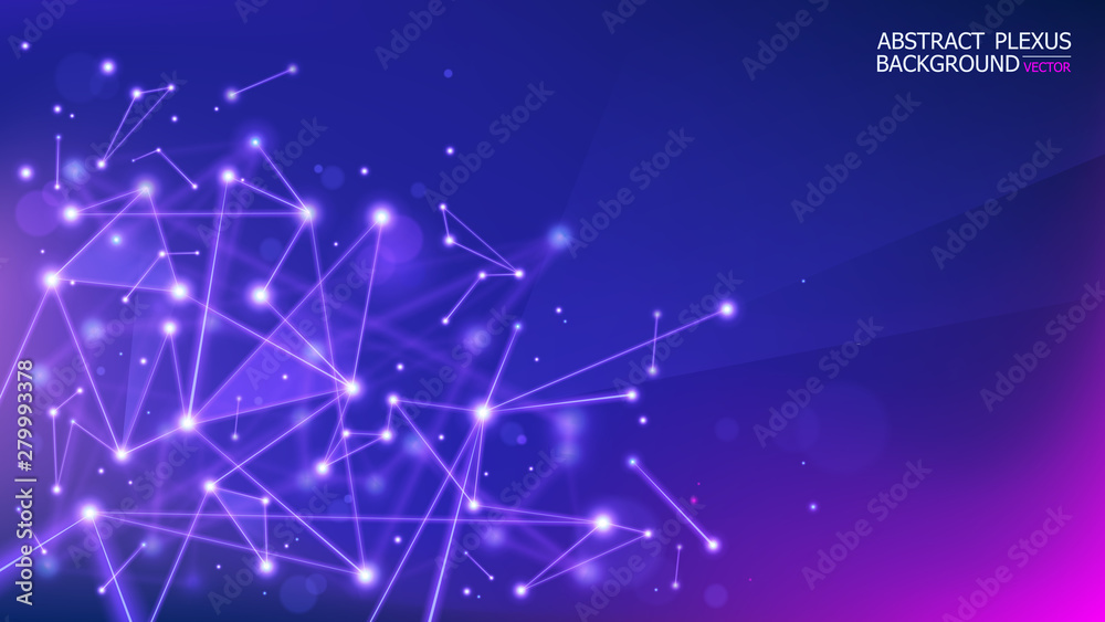 Poster vector. blue-purple polygonal plexus background. neural network. abstract futuristic 3d image. scien
