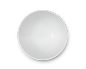top view of empty white bowl isolated on white background, with clipping path.