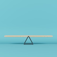 3d render outstanding wooden seesaw with blue background. minimal concept