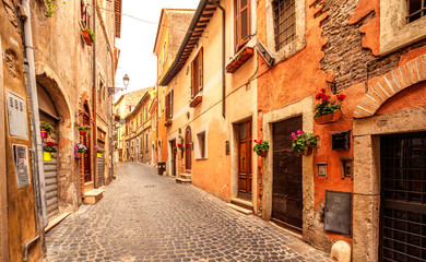 Old medieval streets of Tivoli, Lazio, Italy. Tivoli architecture and landmark.