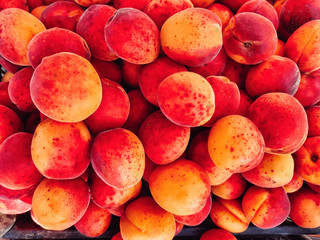 Apricot background. Flat lay, top view copy space