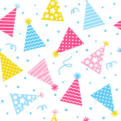 Obraz premium Seamless pattern with Birthday caps on white background