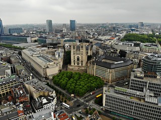 Amazing view from above. The capital of Belgium. Great Brussels. Very historical and touristic place. Must see. View from Drone. Cathedrsl of St-Michael