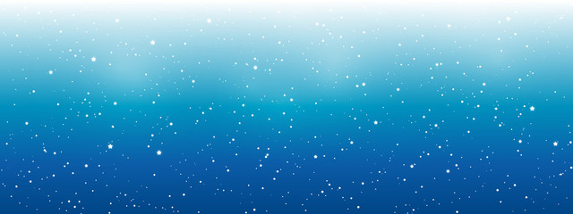 Shiny stars on blue sky background - horizontal panoramic banner for Your design