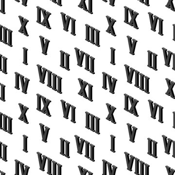 Seamless Background Pattern With Isometric Roman Numerals On A White. Vector Illustration EPS