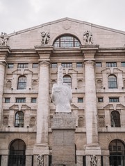 Sculpture In Front Of Stock Exchange Building in Milan
