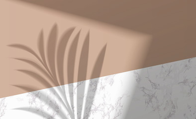 Mock up with shadow palm leaf on marble background