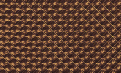 Fototapeta premium Glossy brown and golden colored leather diamond buttoned furniture texture, 3d render