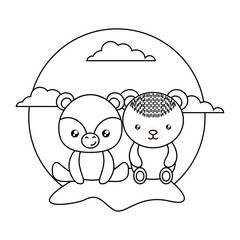 cute little bears baby in landscape