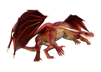 3D Rendering Fairy Tale Dragon on White