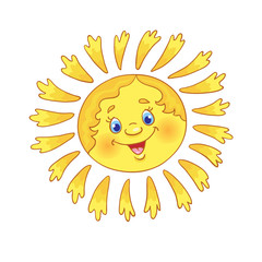 Funny, cartoon, smiling sun. Isolated on a white background. 