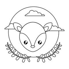 head of cute little reindeer baby with crown leafs