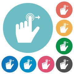 Left handed slide right gesture flat round icons