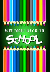 School flyer or poster with coloring pencils. Realistic illustration.