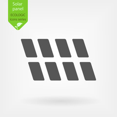 Solar energy panel. Flat web icon or sign isolated on grey background. Simplified sign for web design or logo.