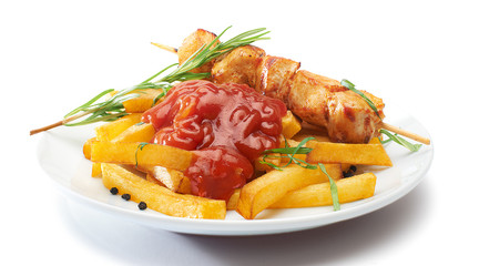 grilled chicken meat with vegetables