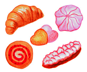 set of bakery products isolated watercolor
