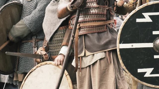 Viking warriors preparing for battle, medieval soldiers