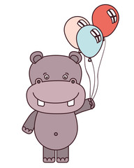 Obraz na płótnie Canvas cute hippo with balloons helium