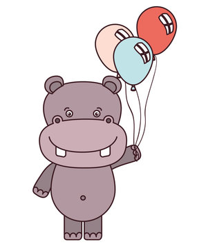 cute hippo with balloons helium