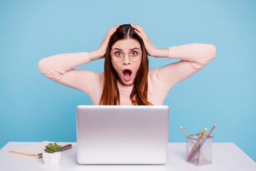 Close up photo beautiful she her lady hands arms foxy head sit desk office workplace workstation...