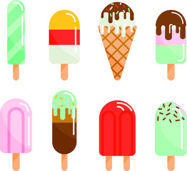 Ice cream big set on whiye background vector illustartion flat desing