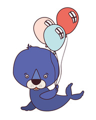 cute seal animal with balloons helium