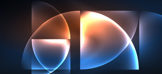 Colorful blue neon shape round triangle in modern style on light background. Dark space, futuristic technology template. Glowing blue neon effect.