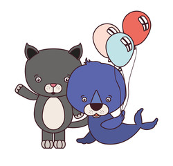 cute animals with balloons helium