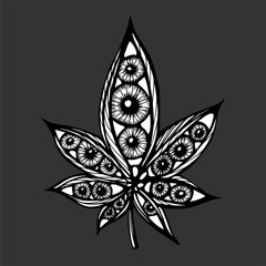 Single Cannabis Leaf. Hand Drawn Sketch Artwork