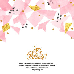 Abstract vector celebration background with pink watercolor geometric shapes