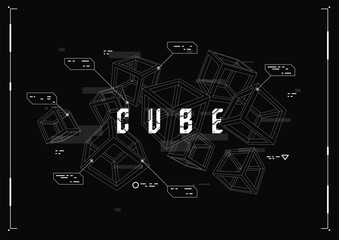 Futuristic poster with HUD elements. Template for web and print. Brochure and flyer Layout. Сomposition of geometric shapes.