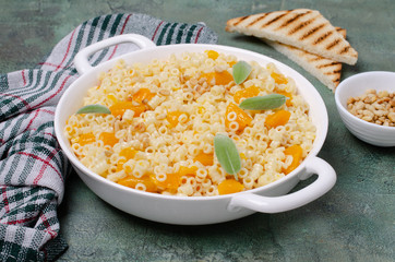 Traditional pasta with pumpkin slices