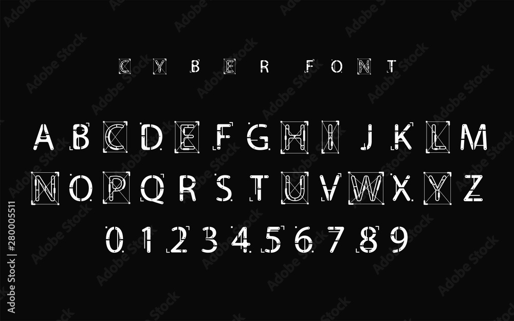 Fototapete futuristic vector font design. letters and numbers for web and app. techno type font alphabet. digit
