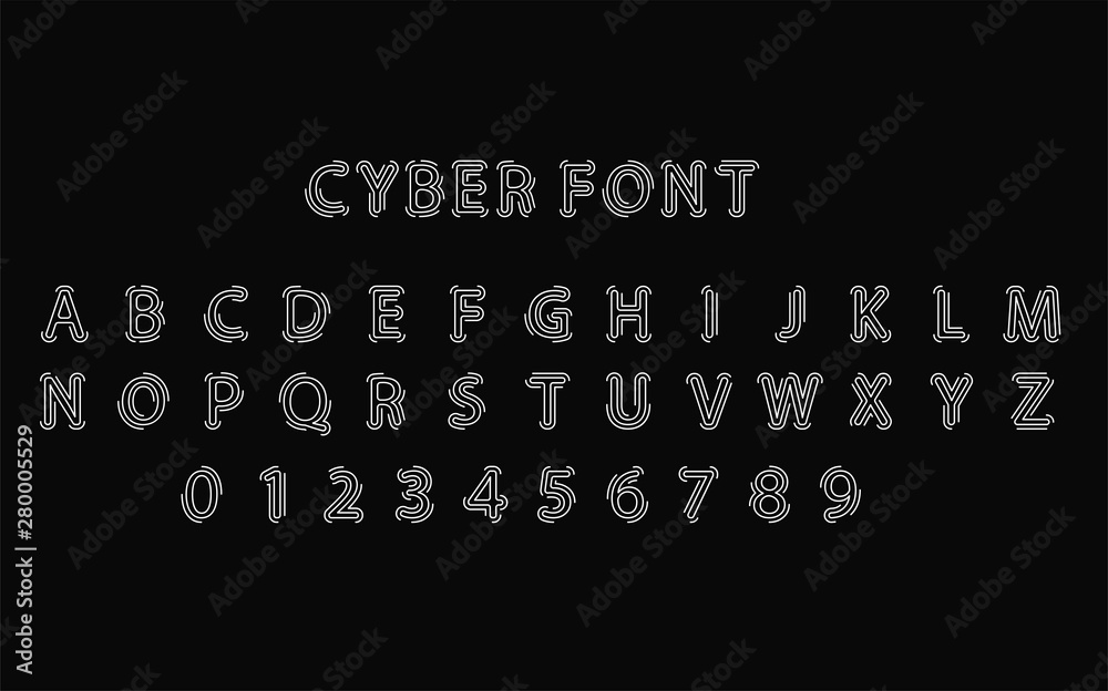 Fototapete futuristic vector font design. letters and numbers for web and app. techno type font alphabet. digit