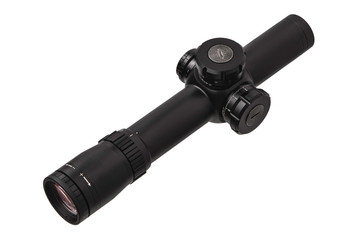 modern black optical scope for weapon isolated on whited. sight scope isolated on white back.