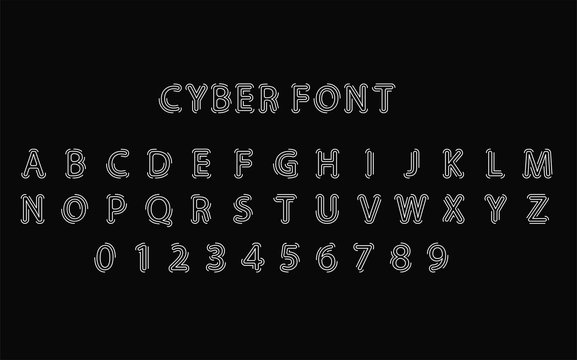 Futuristic vector Font design. Letters and Numbers for web and app. Techno type font alphabet. Digital hi-tech style symbols.