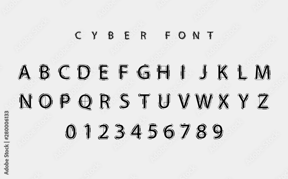 Fototapete Futuristic vector Font design. Letters and Numbers for web and app. Techno type font alphabet. Digital hi-tech style symbols.