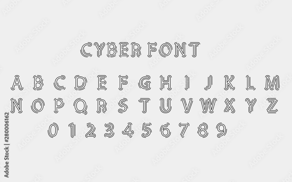 Fototapete Futuristic vector Font design. Letters and Numbers for web and app. Techno type font alphabet. Digital hi-tech style symbols.