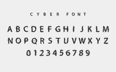 Futuristic vector Font design. Letters and Numbers for web and app. Techno type font alphabet. Digital hi-tech style symbols.