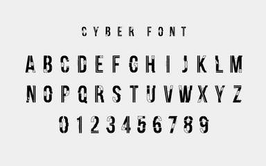 Futuristic vector Font design. Letters and Numbers for web and app. Techno type font alphabet. Digital hi-tech style symbols.