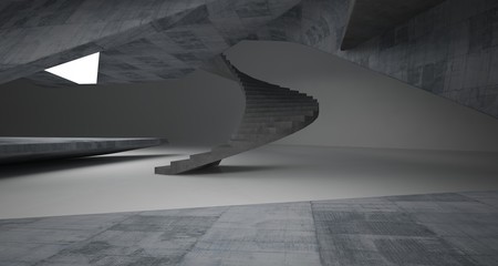 Abstract architectural concrete smooth interior of a minimalist house with neon lighting. 3D illustration and rendering.