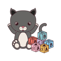 cute cat for baby card on white background