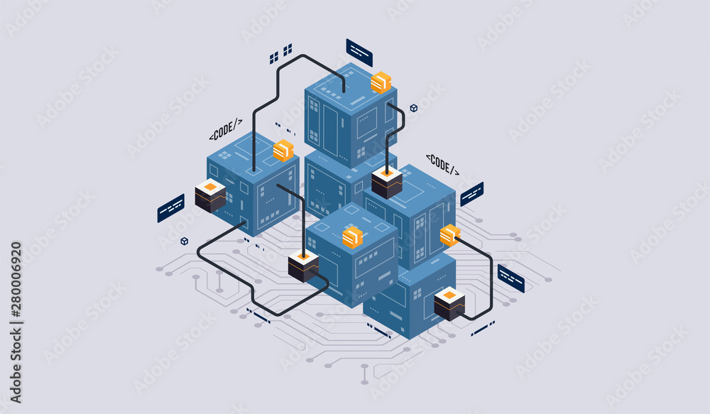Poster isometric design concept virtual reality and augmented reality. software development and programming