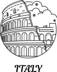 Coliseum in Rome, Italy vector. National sight. Outline building. Collection of popular landmarks. Famous silhouette. Travel button or background.