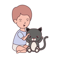 little kid playing with lovely kitten