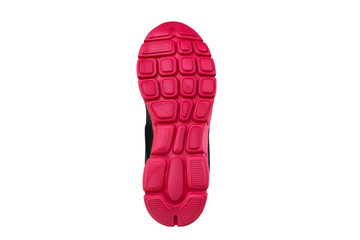 Red rubber sole with sneakers on a white background.