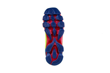 Blue-red rubber sole with sneakers on a white background.