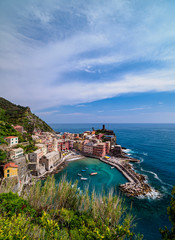 Vernazza Village, elevated view, Cinque Terre, UNESCO World Heritage Site, Liguria, Italy
